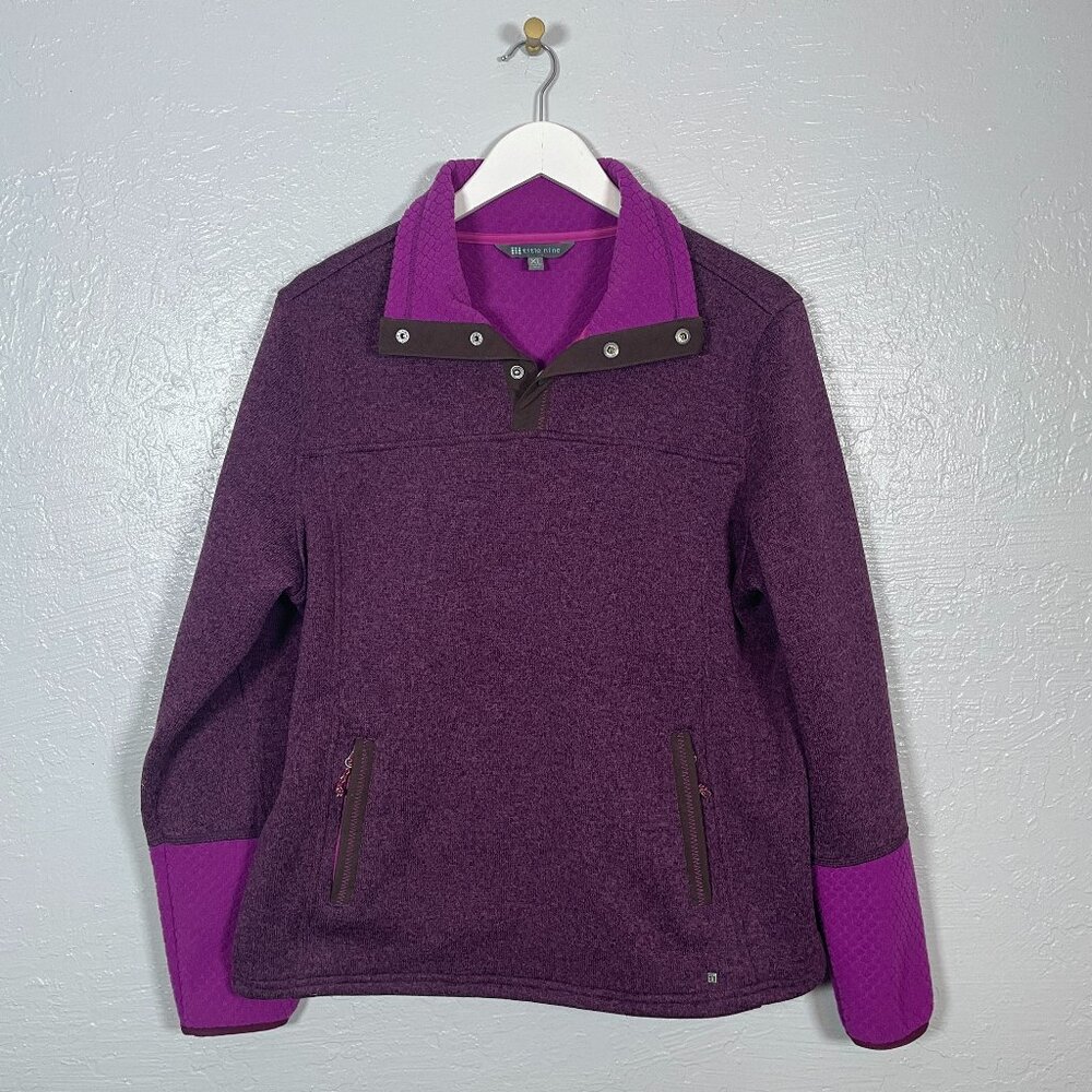 Title Nine Women XL Purple Fleece Pullover 1/4 Snap Pockets Granola Girl Crunchy